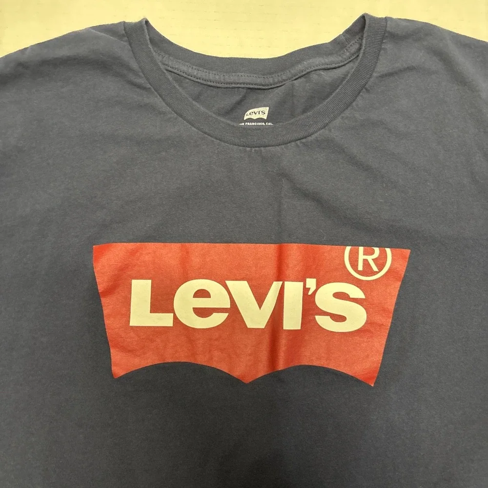 Levis Mens 3XL Navy Blue Red Batwing Logo Graphic T-Shirt